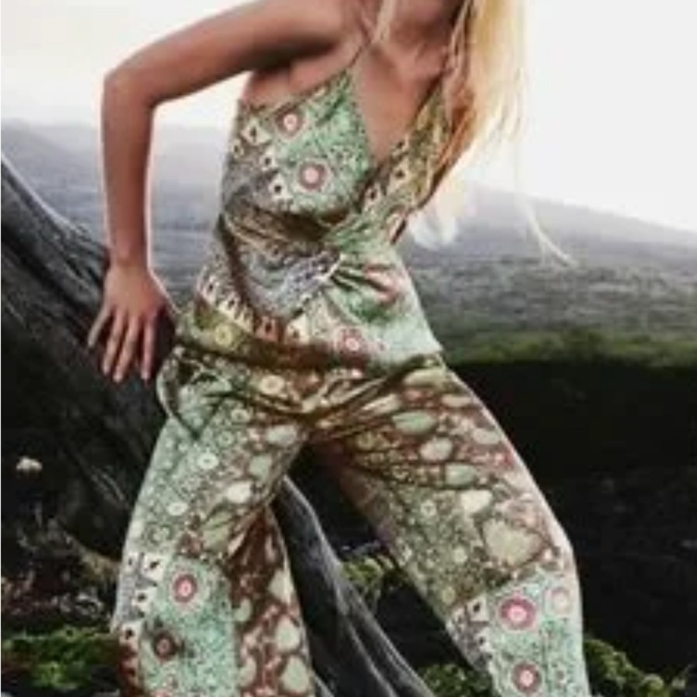 Zara Green and Brown Bohemian Jumpsuit